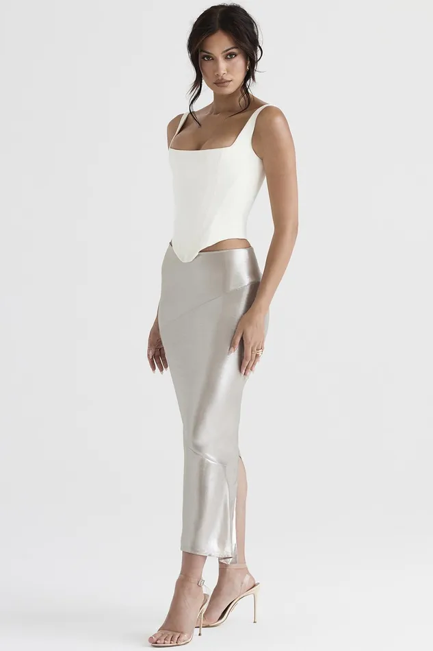 House Of CB ColetteShimmer Champagne Midi Skirt 8211 SALE Shimmer Women Skirts