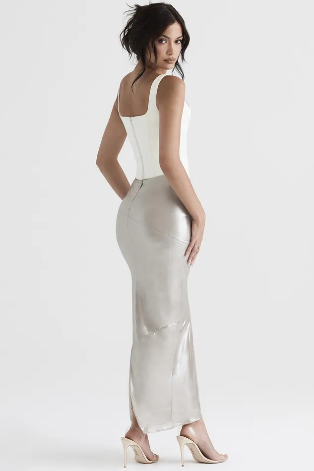 House Of CB ColetteShimmer Champagne Midi Skirt 8211 SALE Shimmer Women Skirts