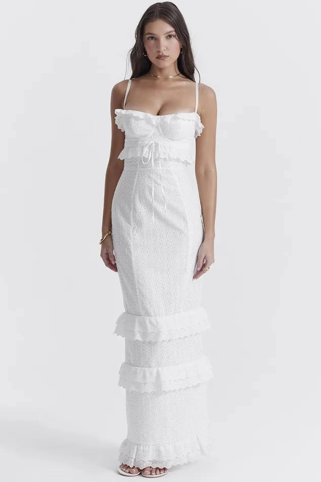 House Of CB EveWhite Broderie Maxi Dress White Women Corset Dresses