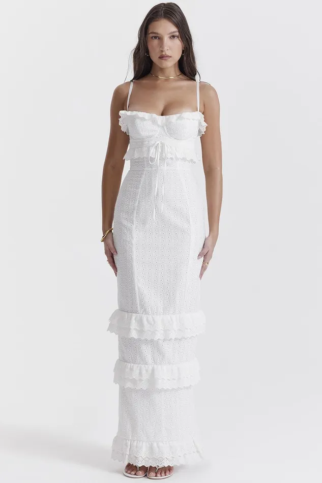 House Of CB EveWhite Broderie Maxi Dress White Women Corset Dresses