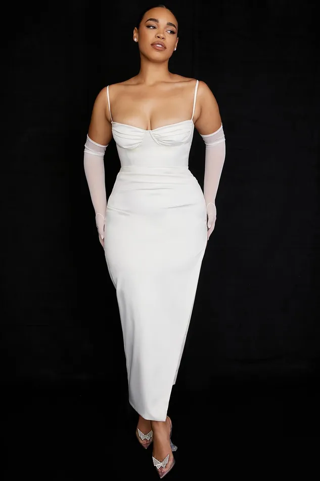 House Of CB FloraIvory Satin Corset Dress 8211 SALE Ivory Women Bodycon Dresses