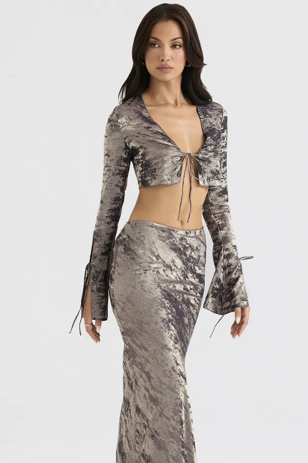 House Of CB GiuliaPewter Shimmer Velvet Satin Top 8211 SALE Pewter Women Tops