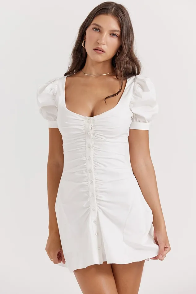 House Of CB HamedaWhite Puff Sleeve Mini Dress 8211 SALE White Women Mini Dresses