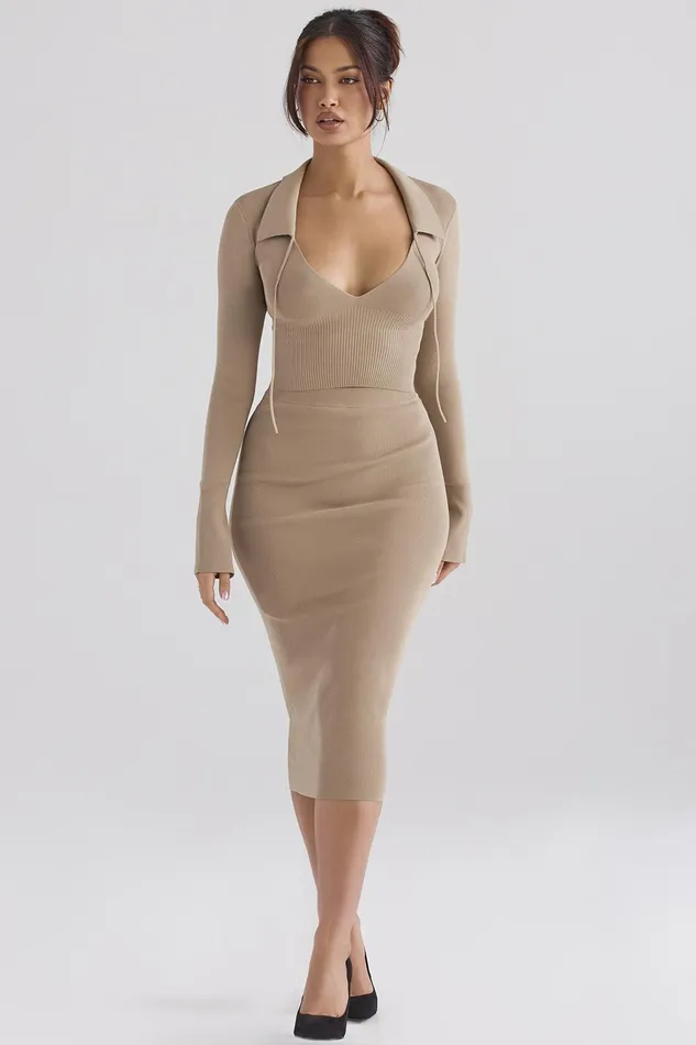 House Of CB HeatherCamel Knit Midi Skirt 8211 SALE Camel Women Skirts
