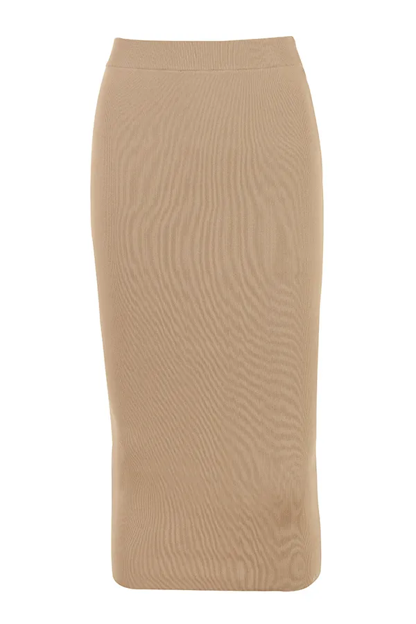 House Of CB HeatherCamel Knit Midi Skirt 8211 SALE Camel Women Skirts