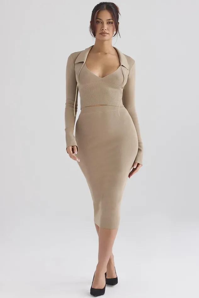 House Of CB HeatherCamel Knit Midi Skirt 8211 SALE Camel Women Skirts