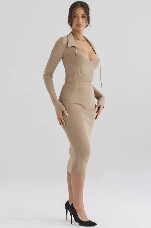 House Of CB HeatherCamel Knit Midi Skirt 8211 SALE Camel Women Skirts