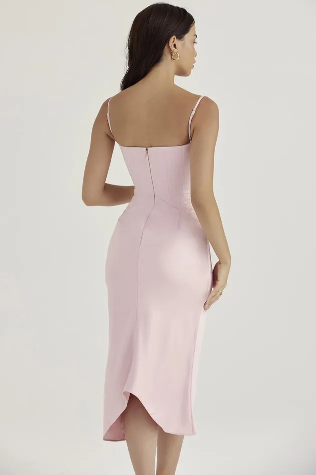 House Of CB ImogenRose Pink Satin Corset Midi Dress 8211 SALE Rose Women Bodycon Dresses