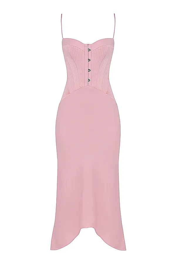 House Of CB ImogenRose Pink Satin Corset Midi Dress 8211 SALE Rose Women Bodycon Dresses