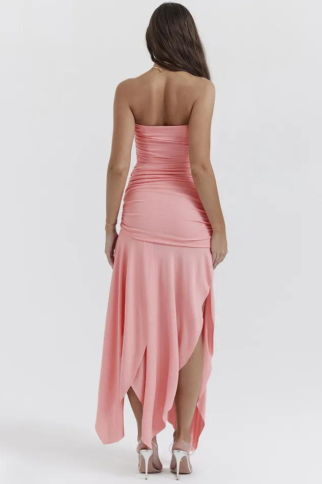 House Of CB IvanaApricot Gathered Asymmetric Dress 8211 SALE Apricot Women Midi Dresses