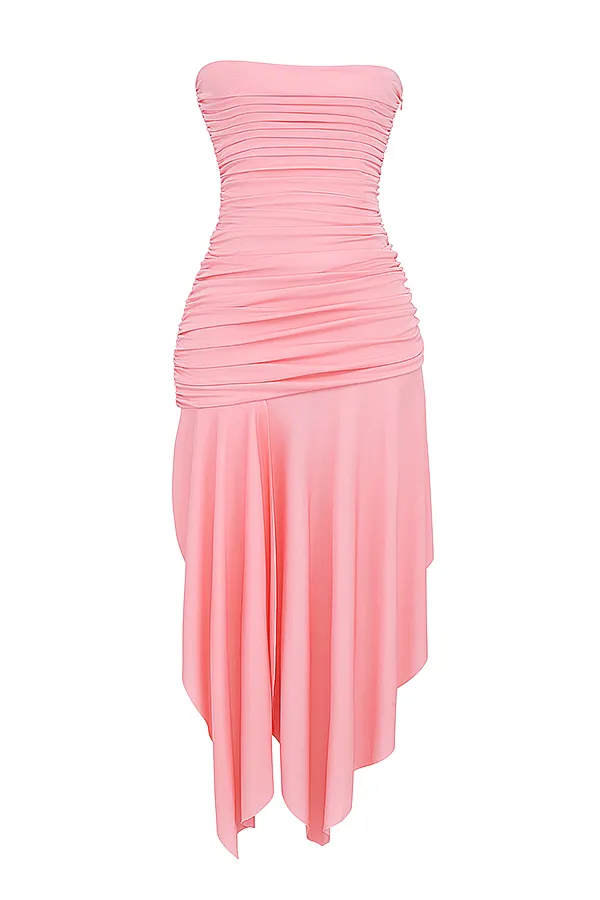 House Of CB IvanaApricot Gathered Asymmetric Dress 8211 SALE Apricot Women Midi Dresses
