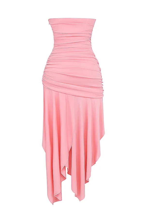 House Of CB IvanaApricot Gathered Asymmetric Dress 8211 SALE Apricot Women Midi Dresses