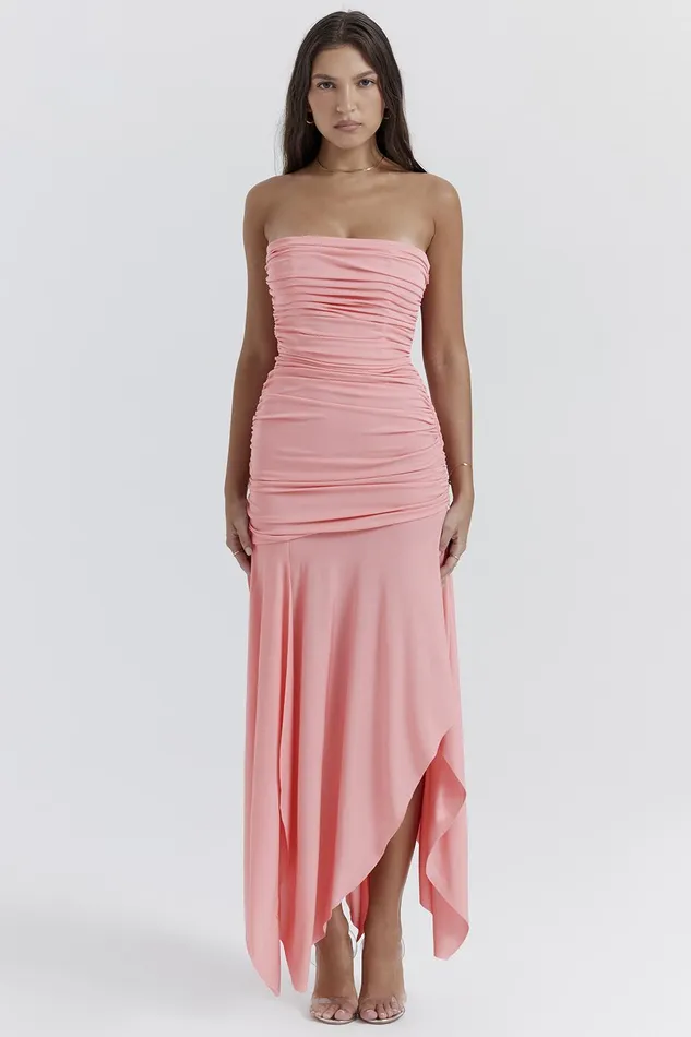 House Of CB IvanaApricot Gathered Asymmetric Dress 8211 SALE Apricot Women Midi Dresses