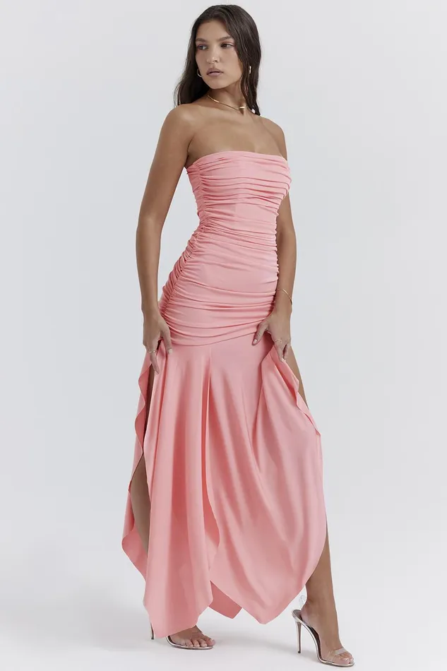 House Of CB IvanaApricot Gathered Asymmetric Dress 8211 SALE Apricot Women Midi Dresses