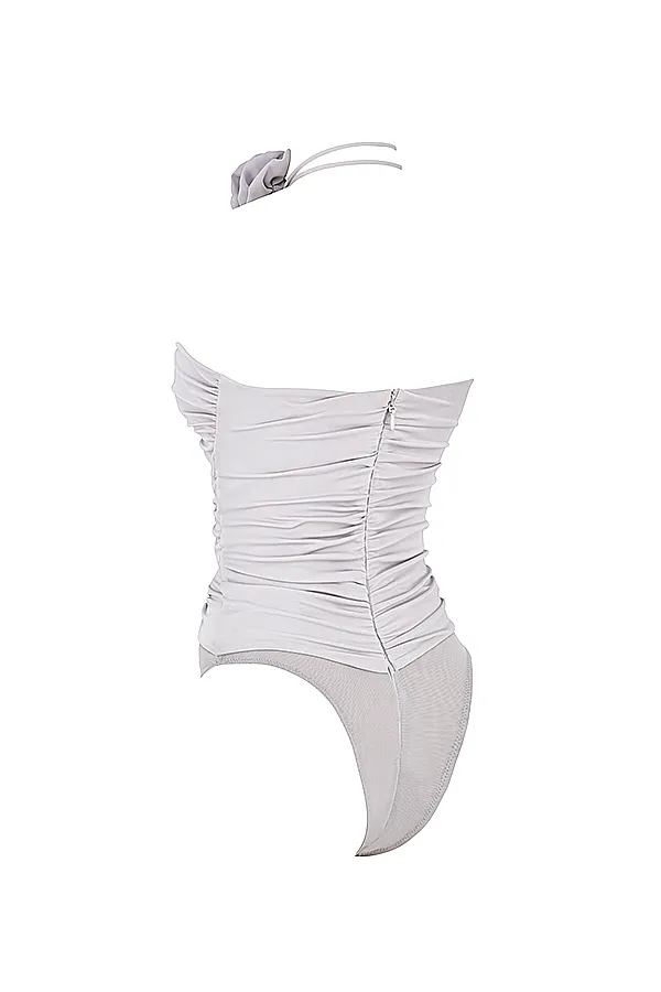 House Of CB JoieGrey Flower Trimmed Bodysuit 8211 SALE Grey Women Tops
