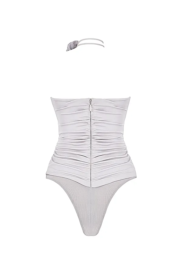 House Of CB JoieGrey Flower Trimmed Bodysuit 8211 SALE Grey Women Tops