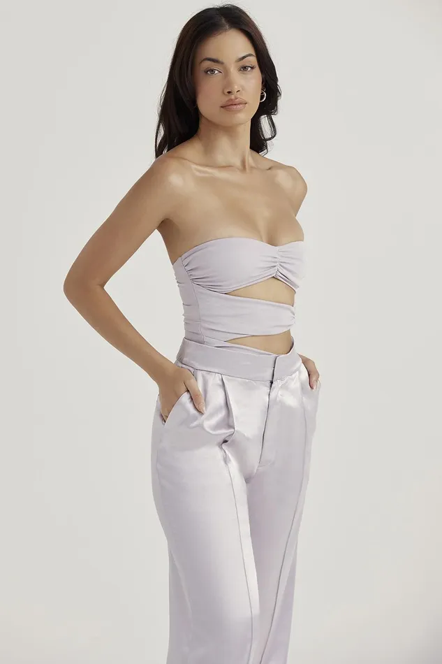House Of CB JoieGrey Flower Trimmed Bodysuit 8211 SALE Grey Women Tops