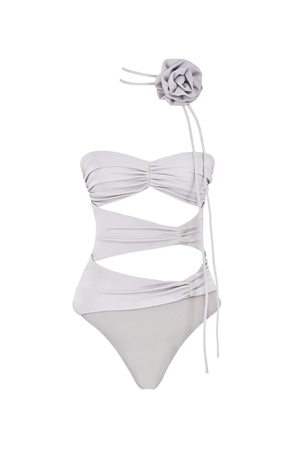 House Of CB JoieGrey Flower Trimmed Bodysuit 8211 SALE Grey Women Tops