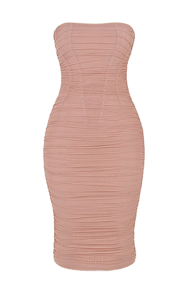 House Of CB JuliannaBlush Strapless Ruched Midi Dress 8211 SALE Blush Women Bodycon Dresses
