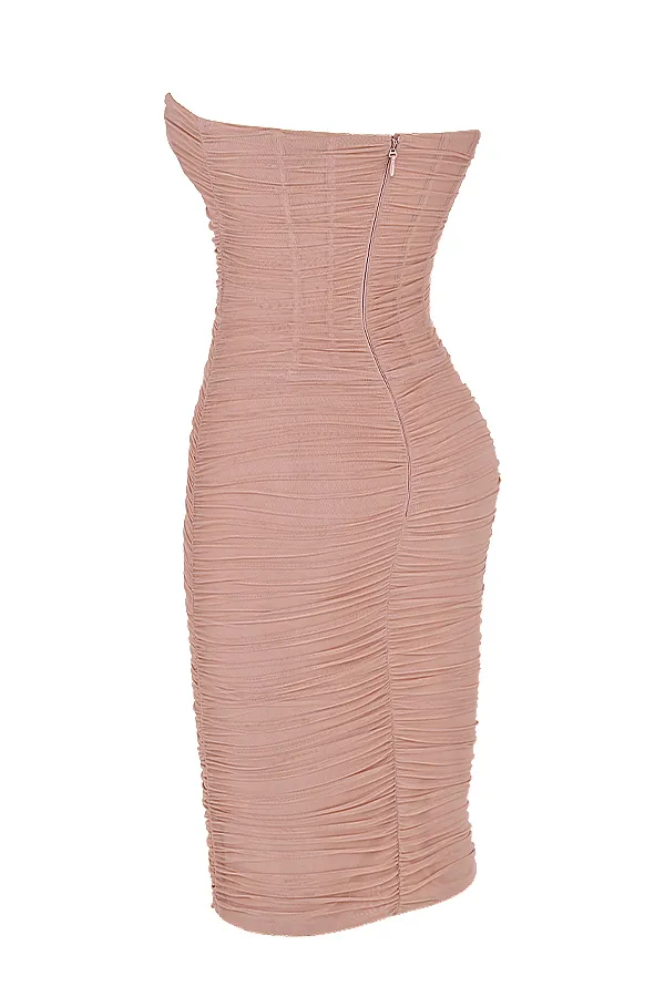 House Of CB JuliannaBlush Strapless Ruched Midi Dress 8211 SALE Blush Women Bodycon Dresses
