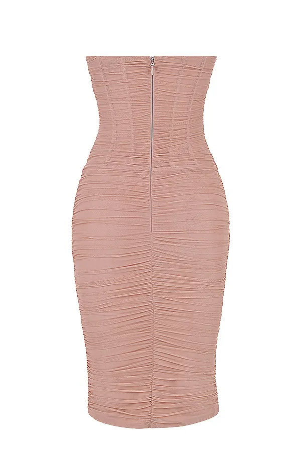 House Of CB JuliannaBlush Strapless Ruched Midi Dress 8211 SALE Blush Women Bodycon Dresses