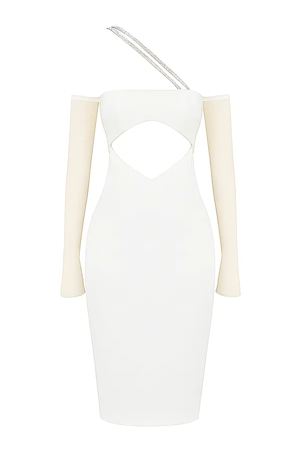 House Of CB LoulouIvory Satin Cutout Midi Dress 8211 SALE Ivory Women Bodycon Dresses