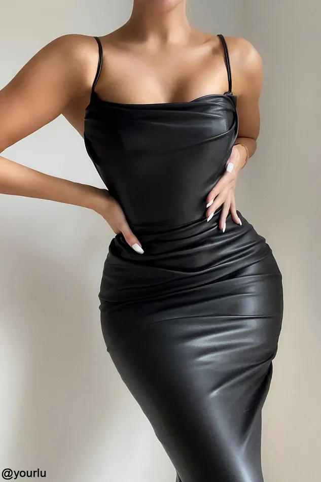 House Of CB LuanneBlack Vegan Leather Corset Midi Dress 8211 SALE Black Women Midi Dresses