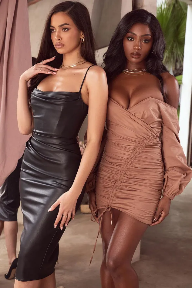 House Of CB LuanneBlack Vegan Leather Corset Midi Dress 8211 SALE Black Women Midi Dresses