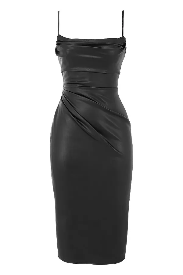 House Of CB LuanneBlack Vegan Leather Corset Midi Dress 8211 SALE Black Women Midi Dresses