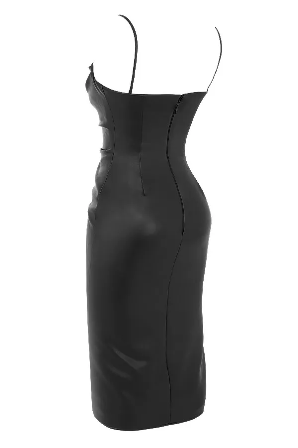 House Of CB LuanneBlack Vegan Leather Corset Midi Dress 8211 SALE Black Women Midi Dresses