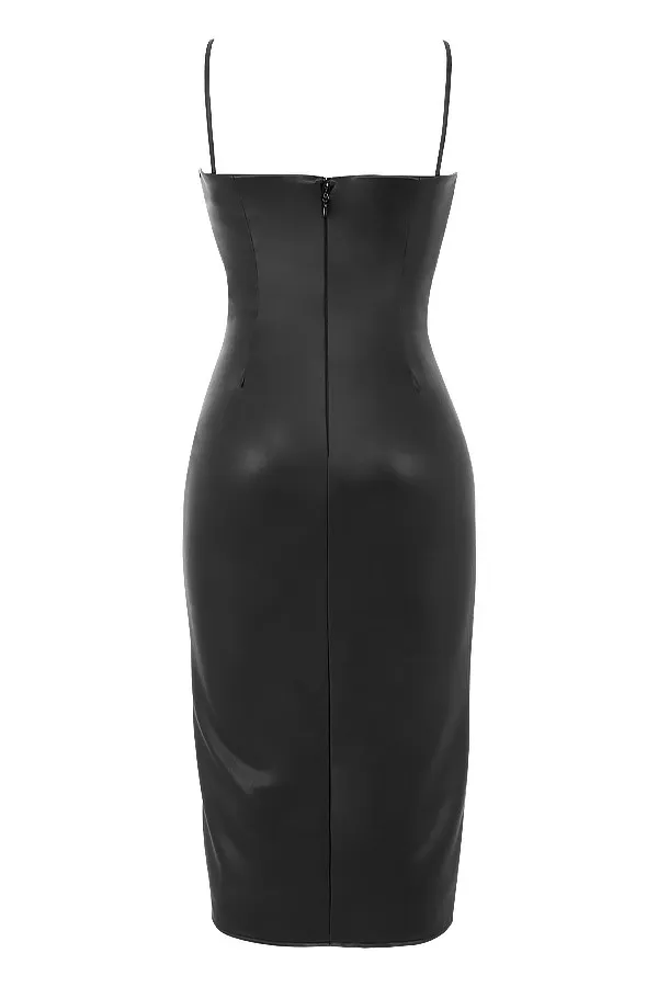 House Of CB LuanneBlack Vegan Leather Corset Midi Dress 8211 SALE Black Women Midi Dresses