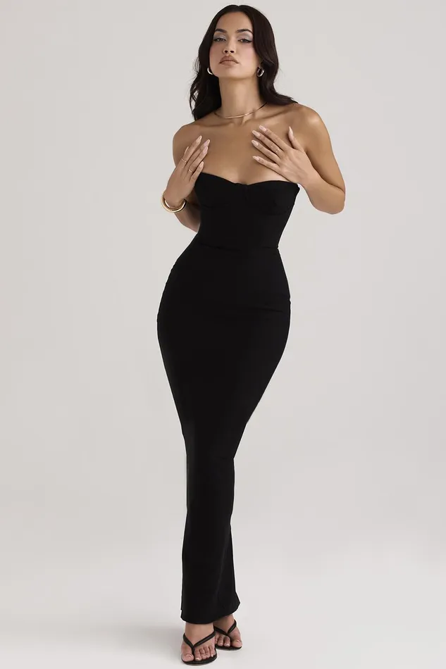 House Of CB LuciaBlack Strapless Corset Maxi Dress 8211 SALE Black Women Bodycon Dresses