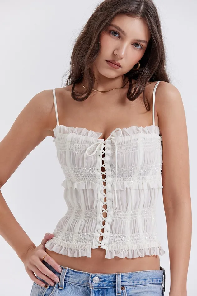 House Of CB LulaIvory Sequin Pleat Corset Ivory Women Corsets