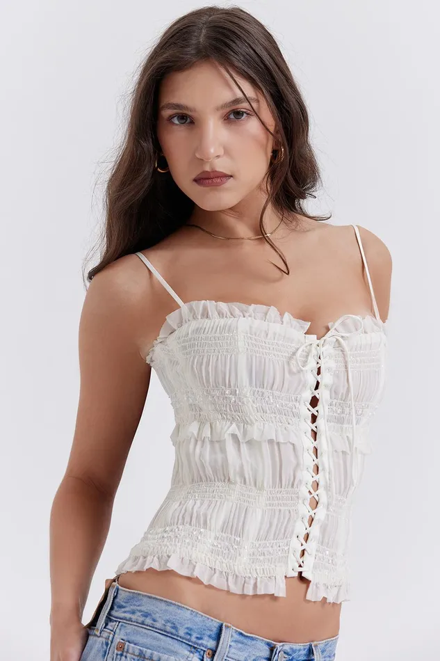 House Of CB LulaIvory Sequin Pleat Corset Ivory Women Corsets