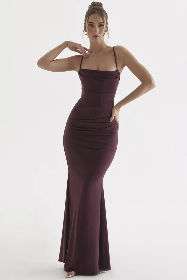 House Of CB MilenaDark Cherry Corset Maxi Dress Dark Women Corset Dresses