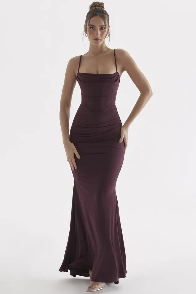 House Of CB MilenaDark Cherry Corset Maxi Dress Dark Women Corset Dresses