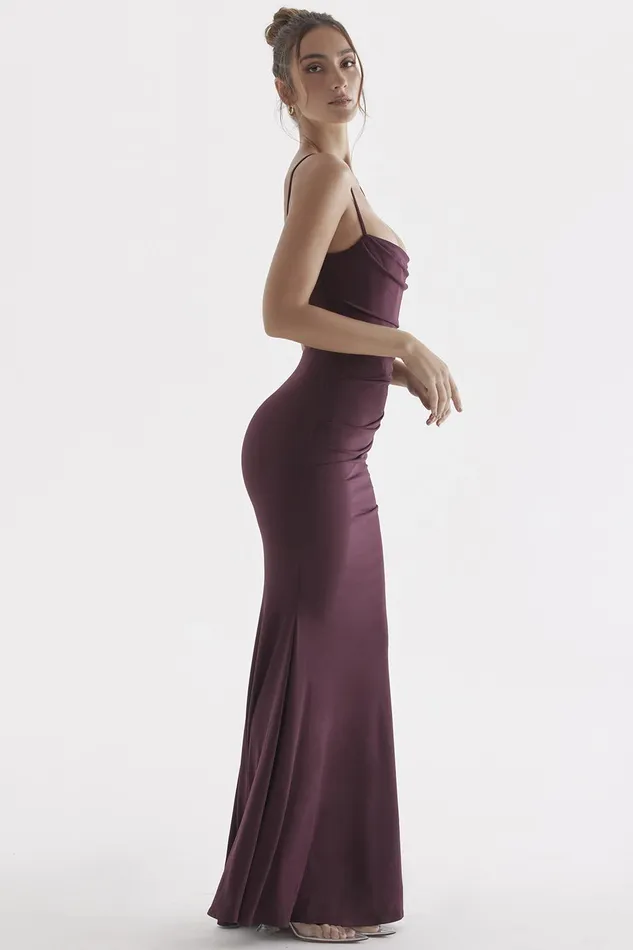 House Of CB MilenaDark Cherry Corset Maxi Dress Dark Women Corset Dresses