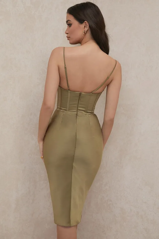 House Of CB MyrnaOlive Corset Slip Dress 8211 SALE Olive Women Midi Dresses