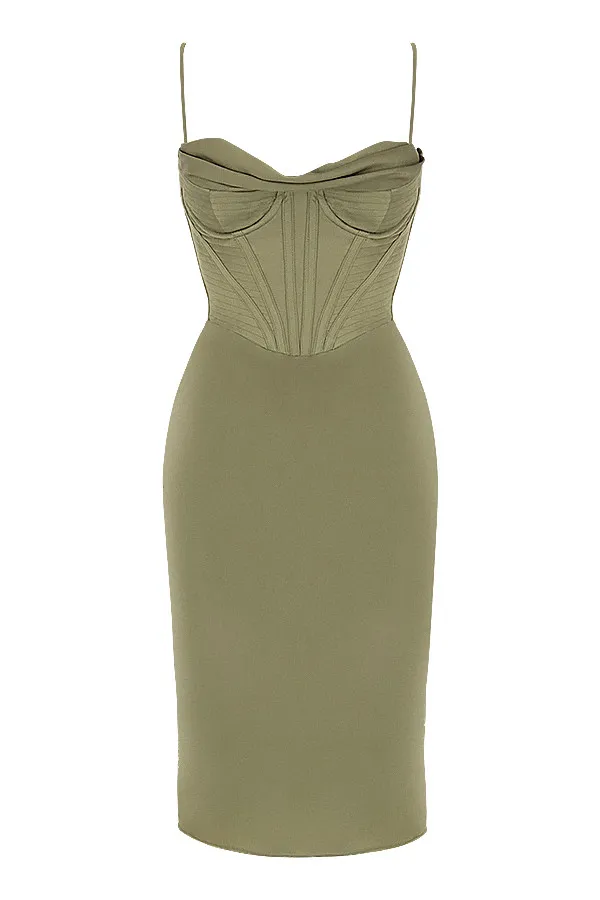 House Of CB MyrnaOlive Corset Slip Dress 8211 SALE Olive Women Midi Dresses