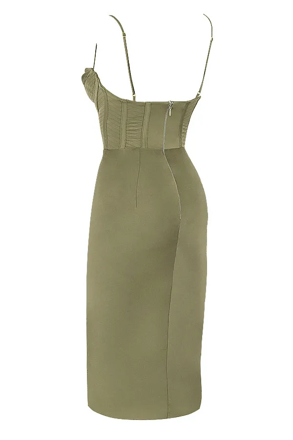 House Of CB MyrnaOlive Corset Slip Dress 8211 SALE Olive Women Midi Dresses