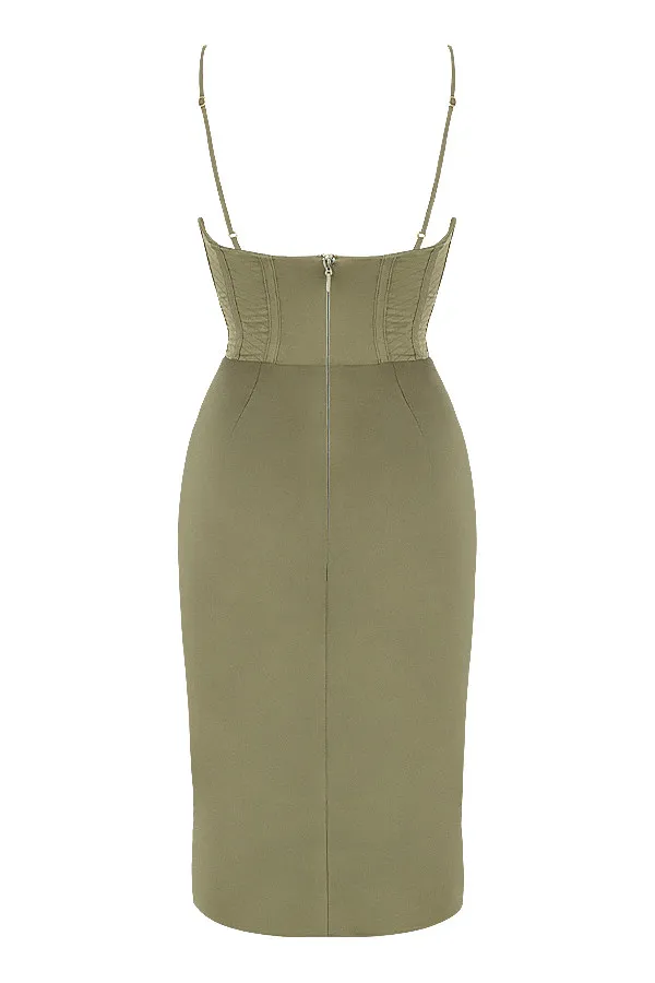House Of CB MyrnaOlive Corset Slip Dress 8211 SALE Olive Women Midi Dresses
