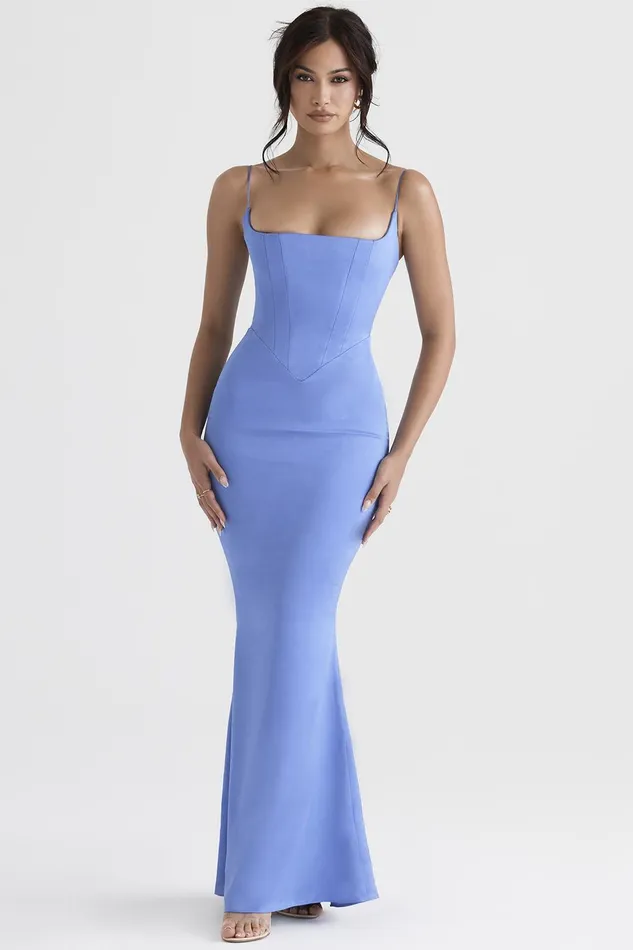 House Of CB OlivettePeriwinkle Satin Corset Maxi Dress 8211 SALE Periwinkle Women Bodycon Dresses