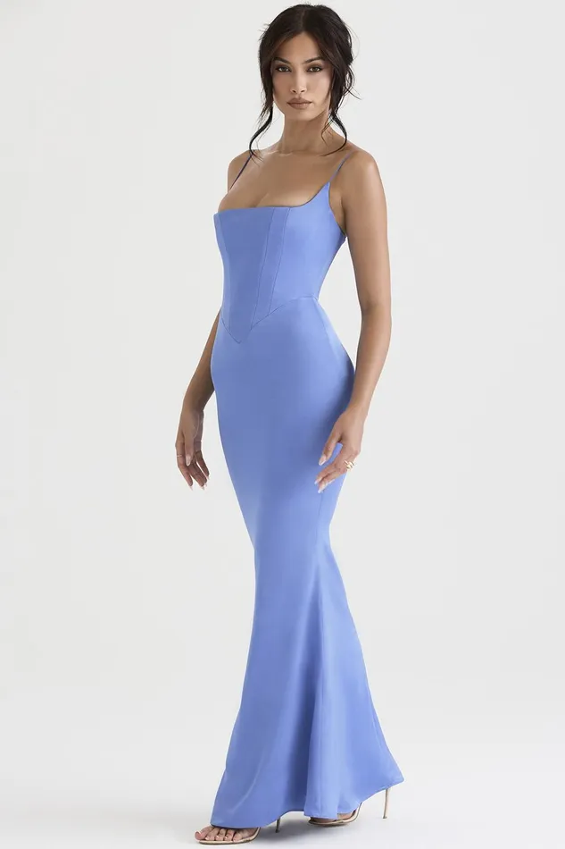 House Of CB OlivettePeriwinkle Satin Corset Maxi Dress 8211 SALE Periwinkle Women Bodycon Dresses