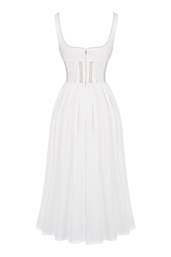 House Of CB PerleWhite Lace Trim Midi Dress White Women Midi Dresses