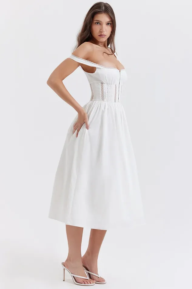 House Of CB PerleWhite Lace Trim Midi Dress White Women Midi Dresses