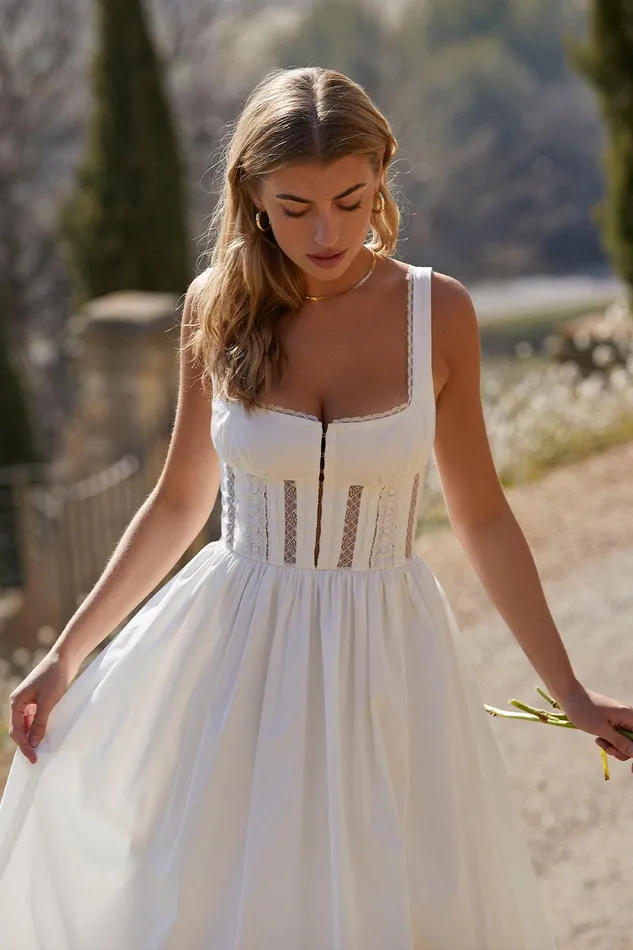 House Of CB PerleWhite Lace Trim Midi Dress White Women Midi Dresses