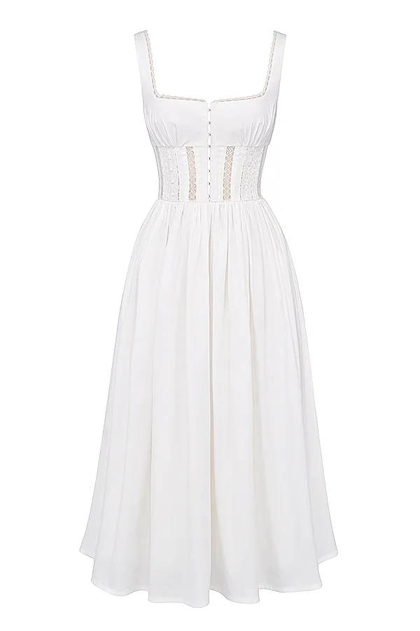 House Of CB PerleWhite Lace Trim Midi Dress White Women Midi Dresses