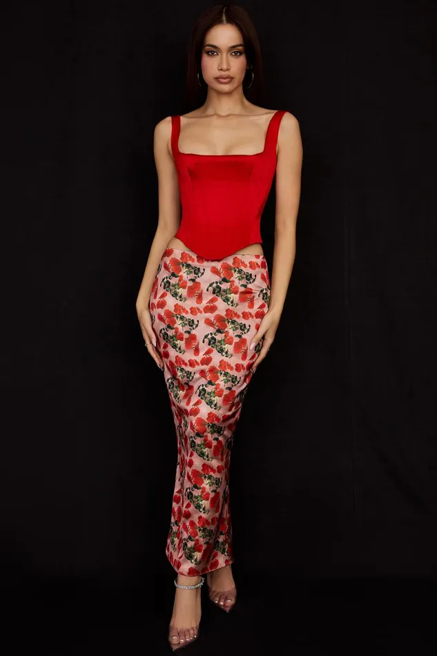 House Of CB RafaScarlet Satin Longline Corset Scarlet Women Corsets