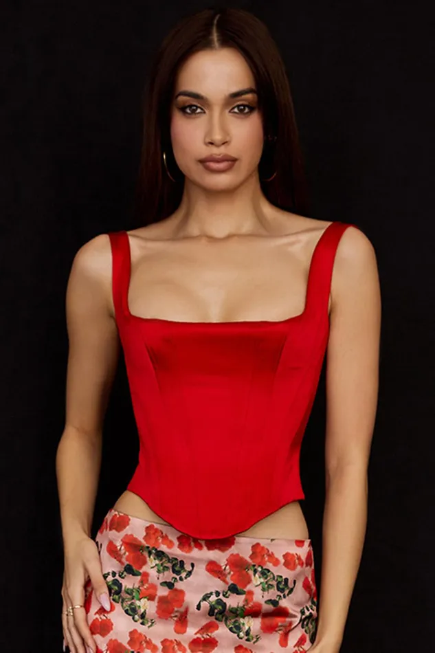 House Of CB RafaScarlet Satin Longline Corset Scarlet Women Corsets
