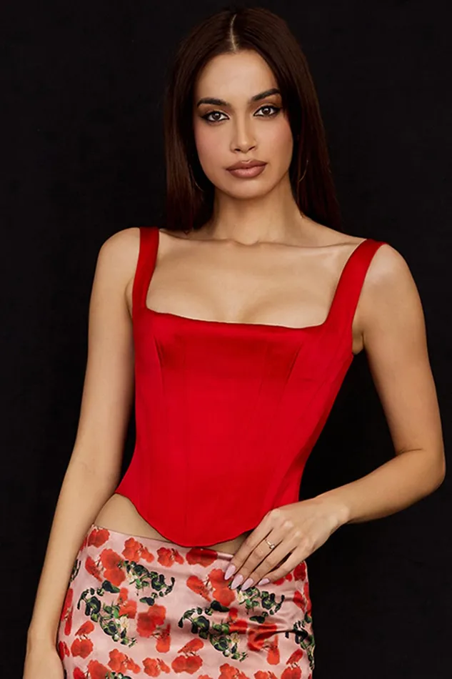 House Of CB RafaScarlet Satin Longline Corset Scarlet Women Corsets